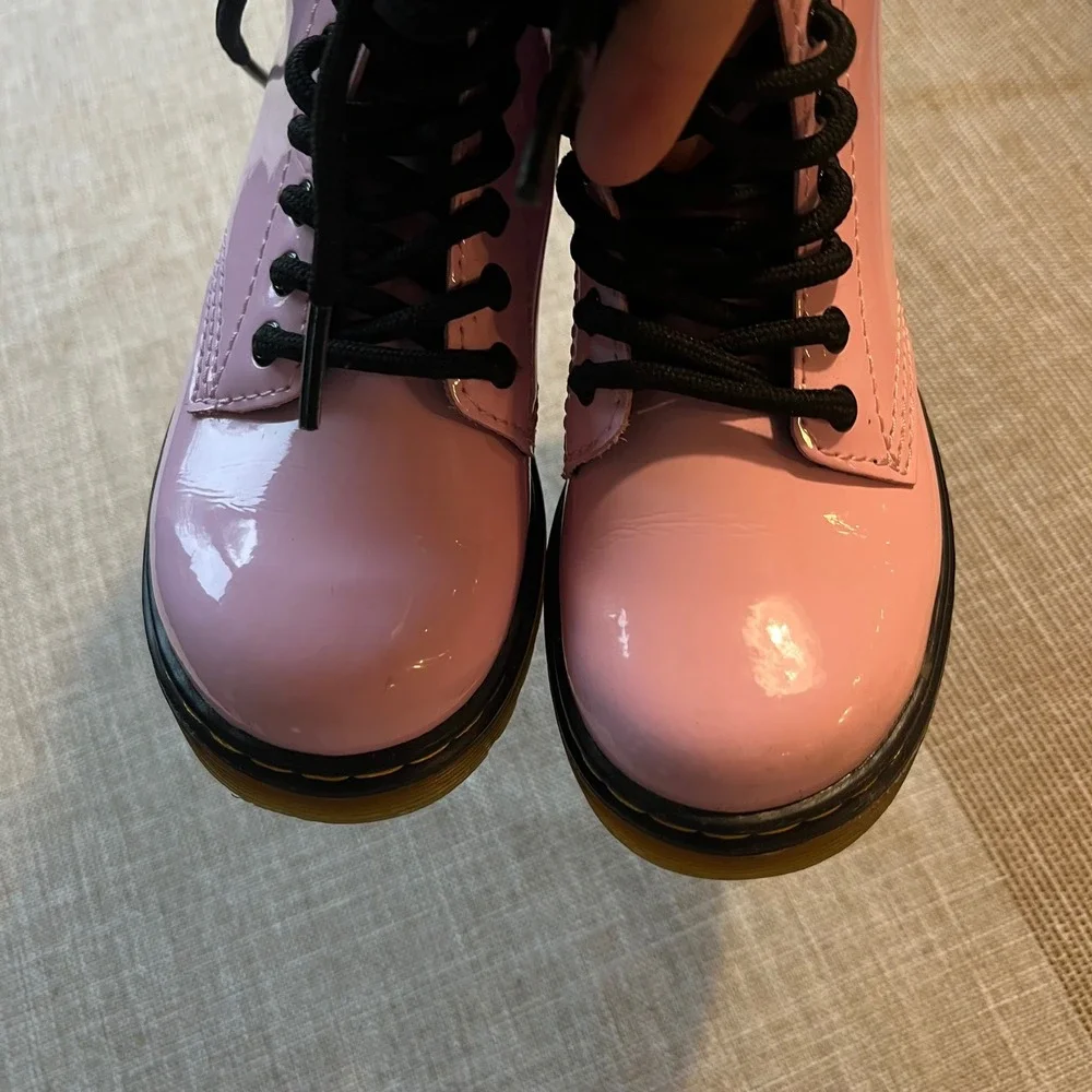 Dr. Martens 1460 J Kids Pink Patent Leather Lace Up Side Zip Boots Size 11 US